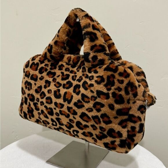 Leopard Real Shearling Lambskin Top Handles Bag/Large Baguette Bag/Crossbody - Picture 6 of 16